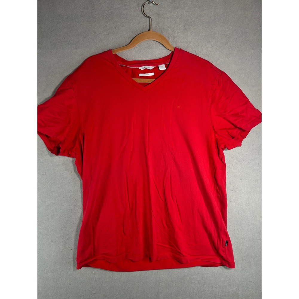 Calvin Klein Liquid Touch Red V-Neck T-Shirt Mens XXL Short Sleeve Logo Tee